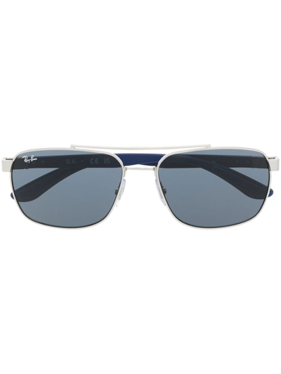 Ray Ban Engraved-logo Square-frame Sunglasses In Blue