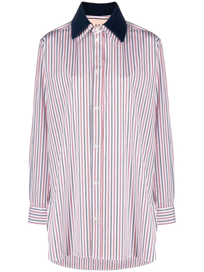 Plan C Stripe Long-sleeved Shirt In White