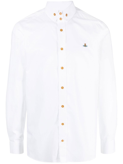 Vivienne Westwood Embroidered-orb Button-up Shirt In White