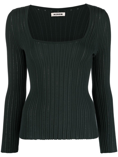 Aeron Finesse Long-sleeve Knitted Top In Green