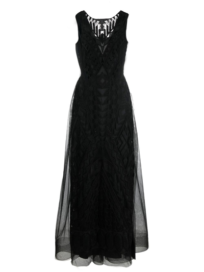 Alberta Ferretti Geometric-embroidered Tulle Gown In Black