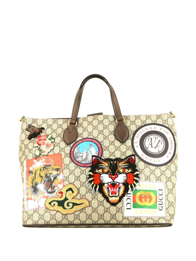 Pre-owned Gucci 2018 Gg Supreme Patch-detailed Tote Bag In Neutrals