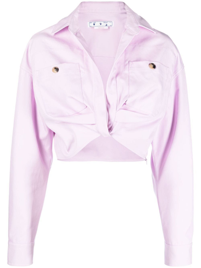 Off-white Twisted-front Cropped Cotton Jacket In Pink