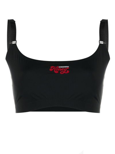 Dsquared2 Logo Tech Jersey Bra Top In Black