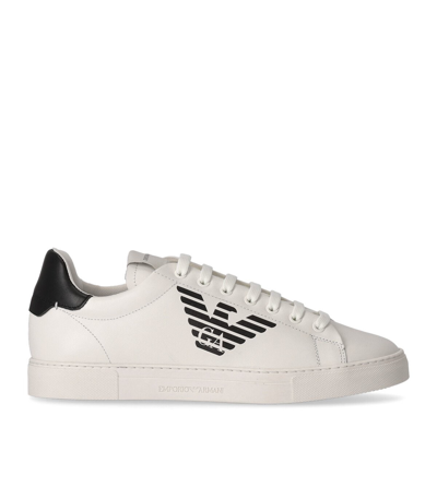 Emporio Armani White Black Trainer With Logo