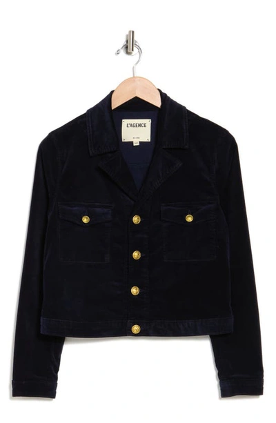 L Agence Eisenhower Cotton Blend Velvet Crop Trucker Jacket In Galactic
