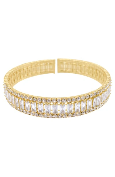 Adornia 14k Yellow Gold Plated Crystal Open Cuff Bracelet
