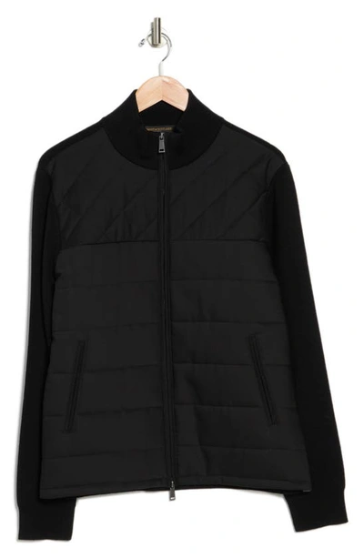 Amicale Worsted Quilted Mixed Media Jacket In Black