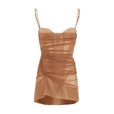 Mugler Draped Sheer Corset Mini Dress In Nude 1