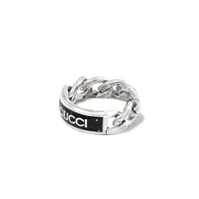 Gucci Sterling Silver Chain Logo Tab Ring