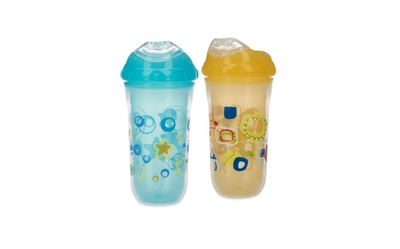 Nuby No-spill Insulated Cool Sipper, 9 Ounce, (pack Of 2) Blue/yellow In Assorted Pre- Pack