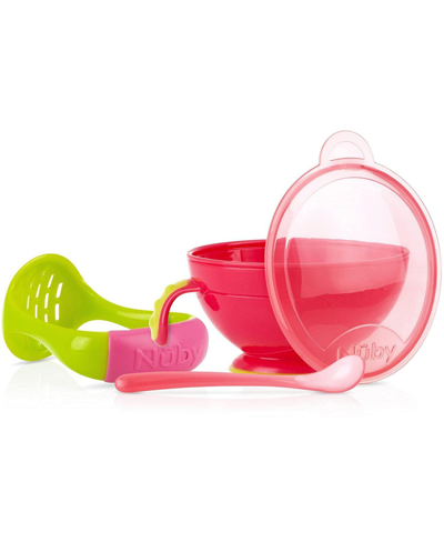Nuby Garden Fresh Mash N' Feed Bowl With Spoon And Food Masher (pink/green) In Assorted Pre- Pack
