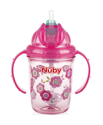 Nuby Babies' Tritan No Spill Flip N' Sip Twin Handle 360 Weighted Straw Cup, Pink