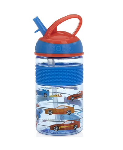 Nuby Babies' Thirsty Kids On The Go Water Bottle With Easy Grip, Blue Cars, 12 oz