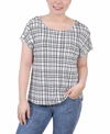 Ny Collection Petite Size Short Extended Sleeve Top In White Black Window