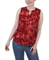 Ny Collection Petite Sleeveless Jacquard Y-neck Top In Wine Tie Dye
