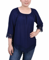 Ny Collection Petite Size 3/4 Sleeve Peasant Blouse In Navy