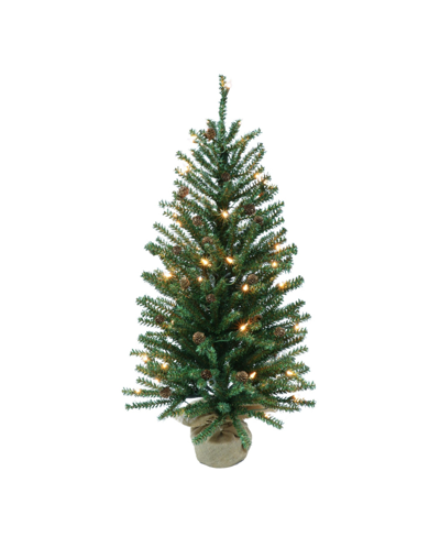 Puleo Pre-lit Fir Artificial Christmas Tree With Pines Cones And 50 Lights, 3' In Green