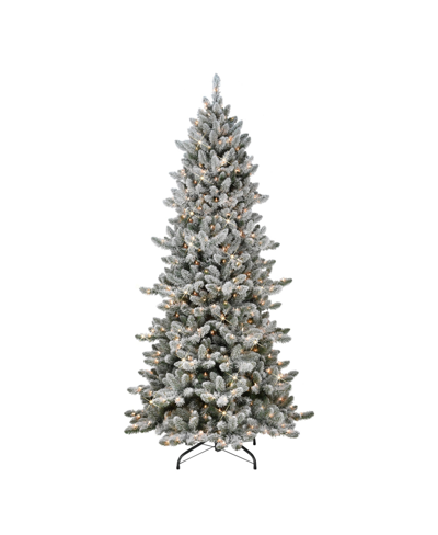 Puleo Pre-lit Slim Flocked Royal Majestic Spruce Artificial Christmas Tree, 7.5' In Green