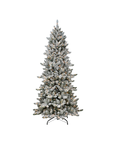 Puleo 7.5ft Pre-lit Slim Flocked Royal Majestic Spruce Artificial Christmas Tree In Green