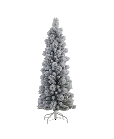 Puleo Flocked Pencil Artificial Christmas Tree With Stand, 4.5' In Green