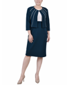 Ny Collection Petite Two Piece Jacket And Dress Set In Mallard