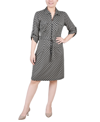 NY COLLECTION PETITE BELTED ROLL TAB ZIP FRONT SHIRTDRESS