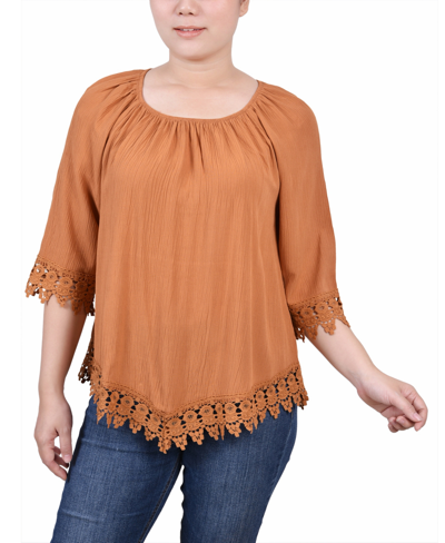 Ny Collection Petite Size 3/4 Sleeve Peasant Blouse In Mustard