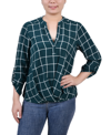 Ny Collection Petites Womens Surplice Printed Blouse In Botanical Green Box Print