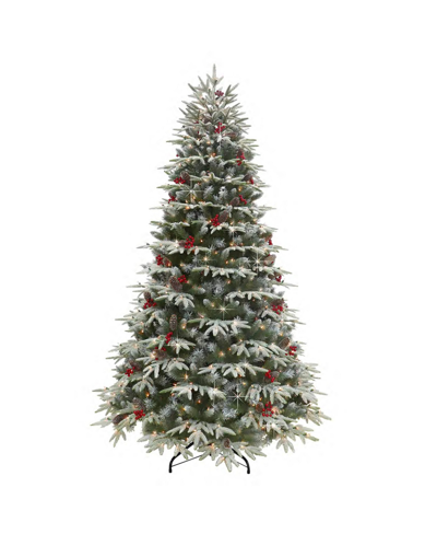 Puleo Pre-lit Flocked Halifax Fir Artificial Christmas Tree With 700 Lights, 7.5' In Green