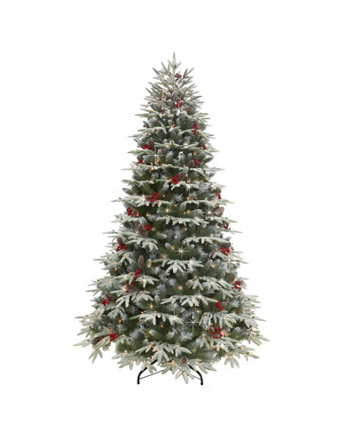 Puleo 7.5ft Pre-lit Flocked Hartford Fir Artificial Christmas Tree In Green
