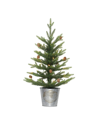 Puleo Pre-lit Table Top Artificial Christmas Tree With 35 Lights In Metal Pot, 2' In Green