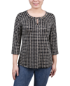 Ny Collection Petites Womens Grommet Embellished Blouse In Black Gold Harlie