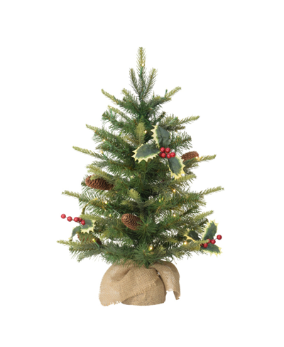 Puleo Pre-lit Table Top Artificial Christmas Tree With Pine Cones In Sac, 2' In Green