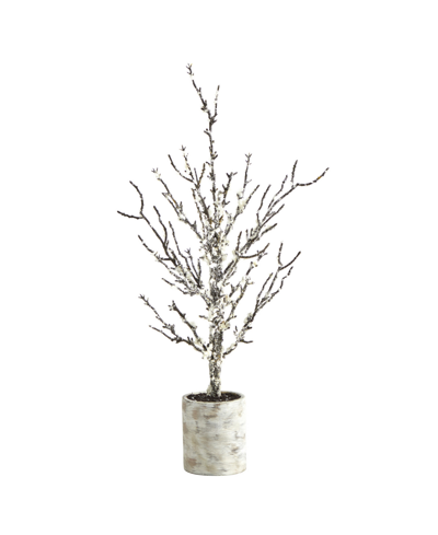 Nearly Natural Snowed Twig Artificial Tree In Decorative Planter, 24" In Green