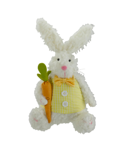 Northlight Plush Sitting Easter Bunny Rabbit Holding A Carrot Spring Figure,14" In White
