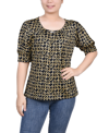 Ny Collection Petite Printed Balloon Sleeve Top In Black Gold Chain