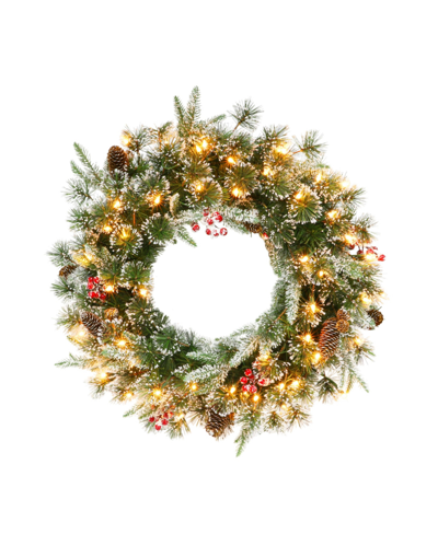 Puleo Pre-lit Decorated Christmas Wreath With 50 Lights, 24" In Green