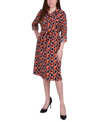 NY COLLECTION PETITE PRINTED LONG SLEEVE ROLL TAB SHIRTDRESS