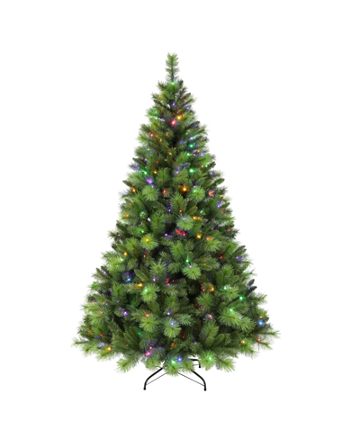 Puleo Pre-lit Adirondack Artificial Christmas Tree With 300 Color Select Led Lights, 7.5' In Green