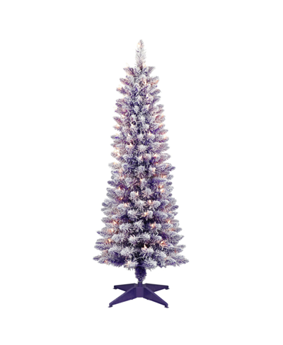 Puleo Pre-lit Flocked Fashion Purple Pencil Artificial Christmas Tree With 100 Lights, 4.5'