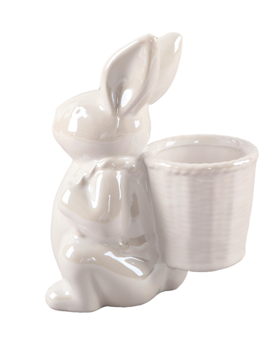 Flora Bunda 7in Ceramic Bunny Basket Vase In White
