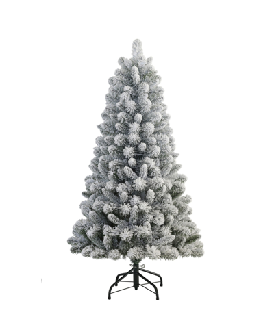 Puleo Flocked Virginia Pine Artificial Christmas Tree With Stand, 4.5' In Green