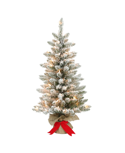 Puleo 3ft Pre-lit Flocked Franklin Fir Artificial Christmas Tree In Green
