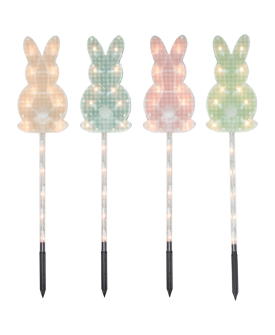 Northlight Plaid Pastel Bunny Easter Pathway Marker Lawn Stakes Clear Lights Set, 4 Piece In Black