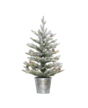 Puleo Pre-lit Flocked Table Top Artificial Christmas Tree With 35 Lights In Metal Pot, 2' In Green