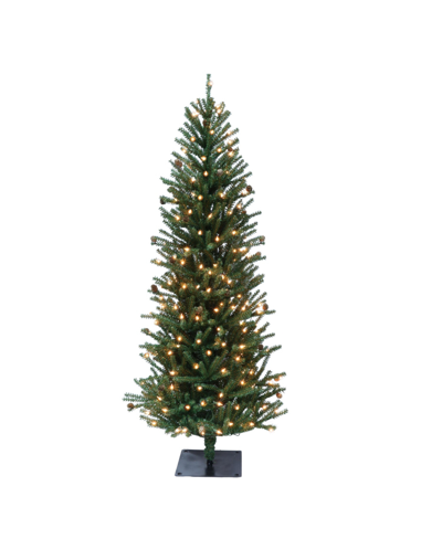 Puleo Pre-lit Fir Artificial Christmas Tree With 300 Lights And Pine Cones, 6' In Green