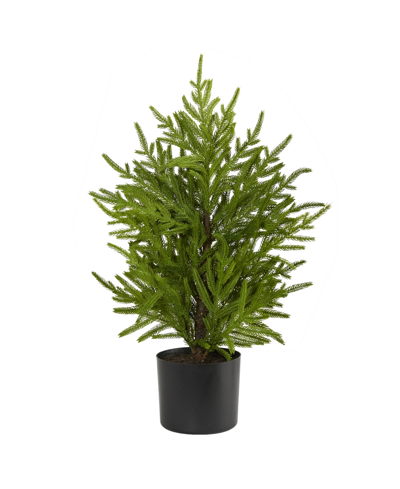 Nearly Natural Norfolk Island Pine Natural Look Artificial Tree In Decorative Planter, 24" In Green