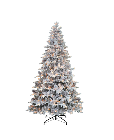 Puleo Pre-lit Flocked Vermont Pine Artificial Christmas Tree With 450 Lights, 7.5' In Green