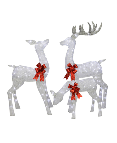 Puleo Outdoor Christmas Lighted Deer Family 3 Piece Set In Silver-tone